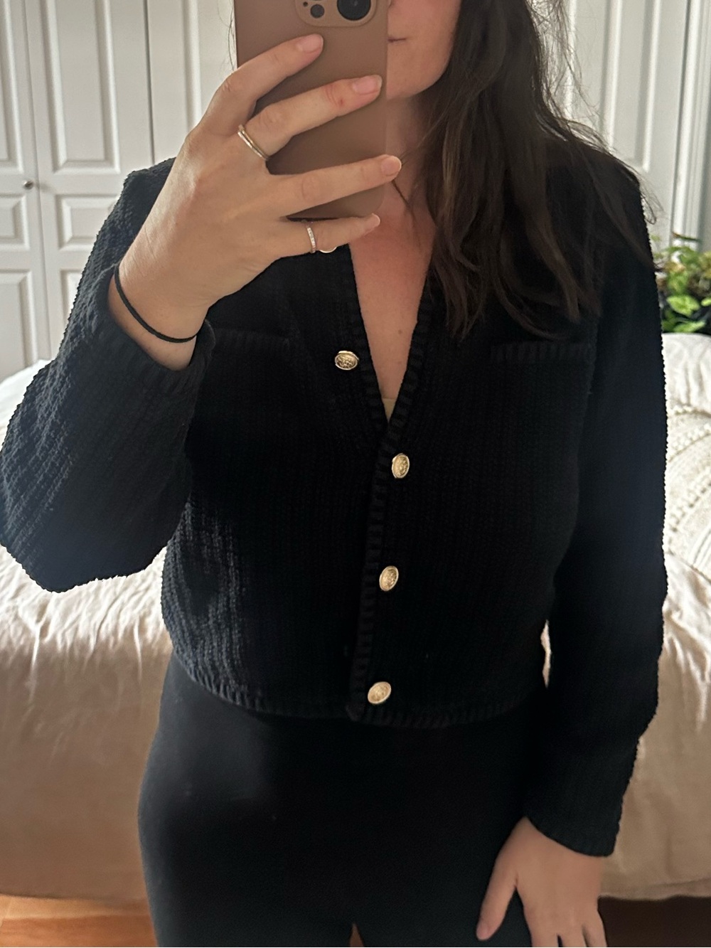 H&M Black Chunky Knit Button-Front Cardigan (Fit Medium)